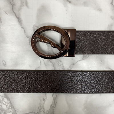 Round Jaguar Metal Buckle With Leather Strap Belt-UniqueandClassy