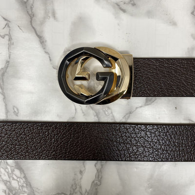 Two Tone Metal Round GG Leather Strap Belt-UniqueandClassy