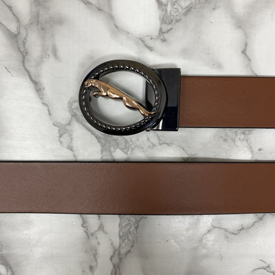 Round Jaguar Metal Buckle With Leather Strap Belt-UniqueandClassy