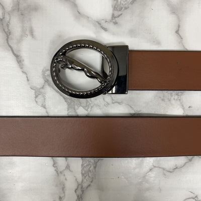 Round Jaguar Metal Buckle With Leather Strap Belt-UniqueandClassy