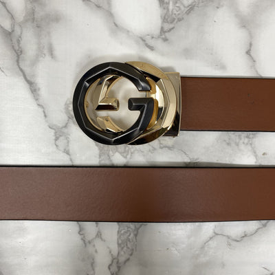 Two Tone Metal Round GG Leather Strap Belt-UniqueandClassy