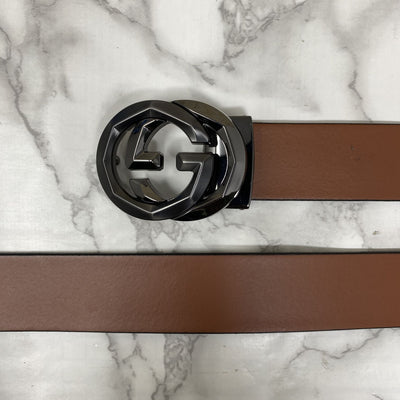 Two Tone Metal Round GG Leather Strap Belt-UniqueandClassy