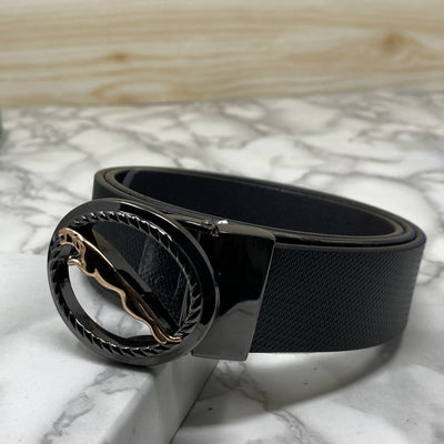 Round Jaguar Metal Buckle With Leather Strap Belt-UniqueandClassy