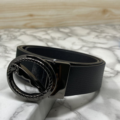 Round Jaguar Metal Buckle With Leather Strap Belt-UniqueandClassy