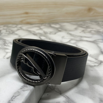 Round Jaguar Metal Buckle With Leather Strap Belt-UniqueandClassy