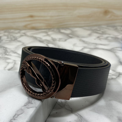 Round Jaguar Metal Buckle With Leather Strap Belt-UniqueandClassy