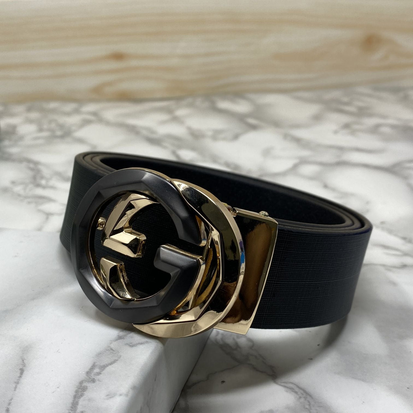 Two Tone Metal Round GG Leather Strap Belt-UniqueandClassy