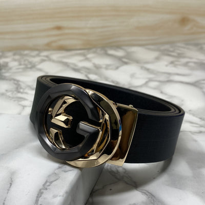 Two Tone Metal Round GG Leather Strap Belt-UniqueandClassy