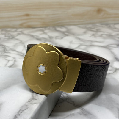 Flower Pattern Round Pin Buckle Leather Belt For Men-UniqueandClassy