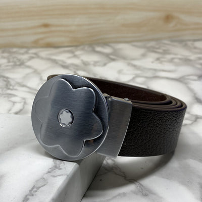 Flower Pattern Round Pin Buckle Leather Belt For Men-UniqueandClassy