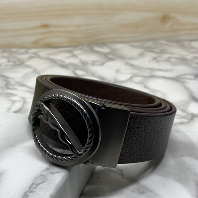 Round Jaguar Metal Buckle With Leather Strap Belt-UniqueandClassy