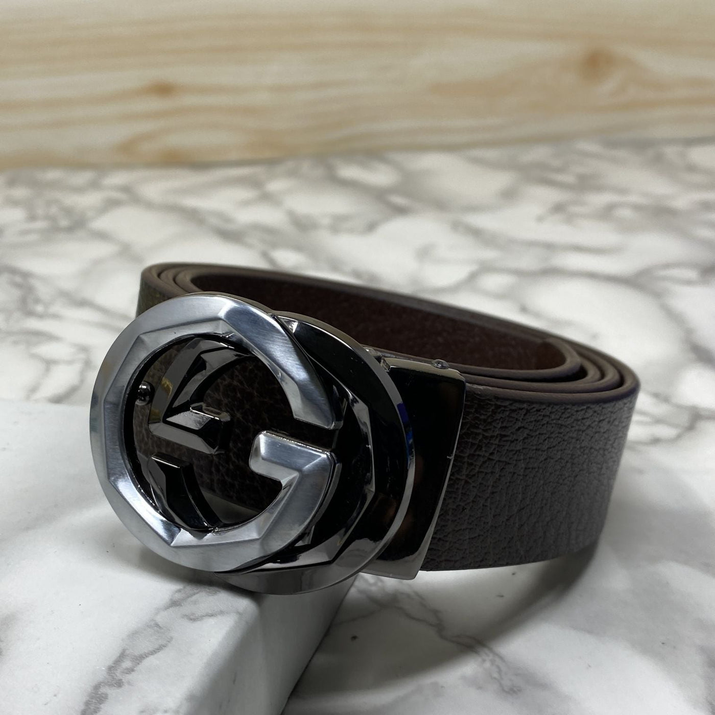 Two Tone Metal Round GG Leather Strap Belt-UniqueandClassy