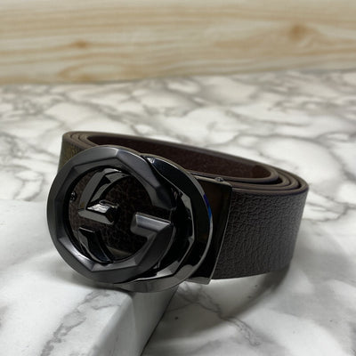 Two Tone Metal Round GG Leather Strap Belt-UniqueandClassy