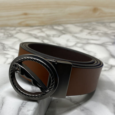 Round Jaguar Metal Buckle With Leather Strap Belt-UniqueandClassy