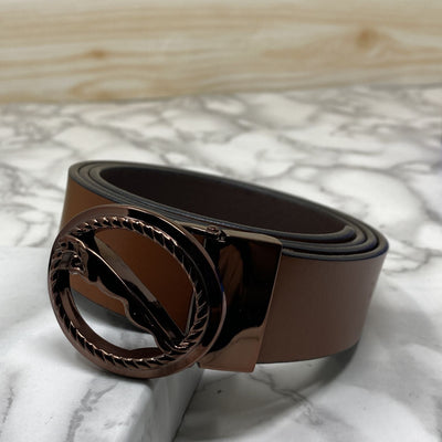 Round Jaguar Metal Buckle With Leather Strap Belt-UniqueandClassy