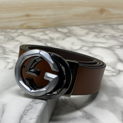 Two Tone Metal Round GG Leather Strap Belt-UniqueandClassy