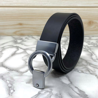 Round Lock Pattern Pressing Buckle With Leather Strap-UniqueandClassy