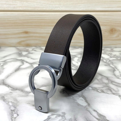 Round Lock Pattern Pressing Buckle With Leather Strap-UniqueandClassy