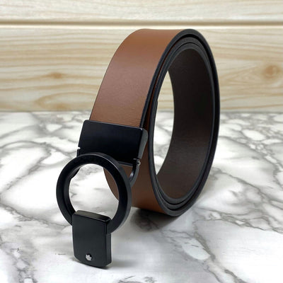 Round Lock Pattern Pressing Buckle With Leather Strap-UniqueandClassy