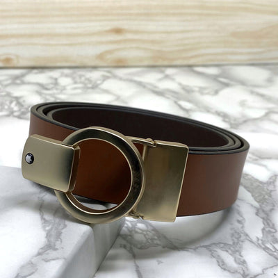 Round Lock Pattern Pressing Buckle With Leather Strap-UniqueandClassy