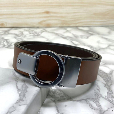 Round Lock Pattern Pressing Buckle With Leather Strap-UniqueandClassy