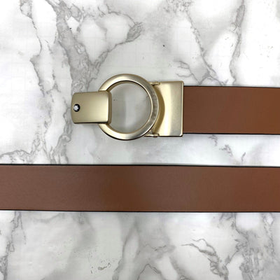 Round Lock Pattern Pressing Buckle With Leather Strap-UniqueandClassy