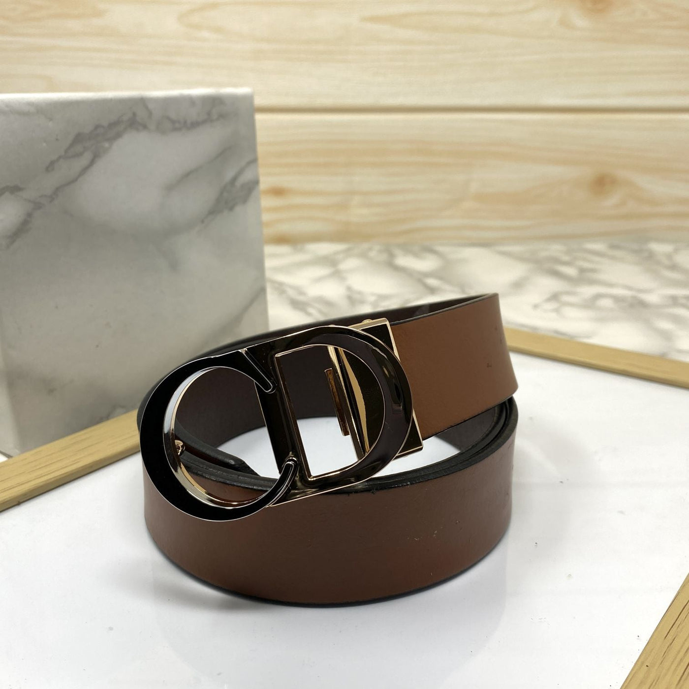 CD-Double Tone Leather Strap Belt-UniqueandClassy