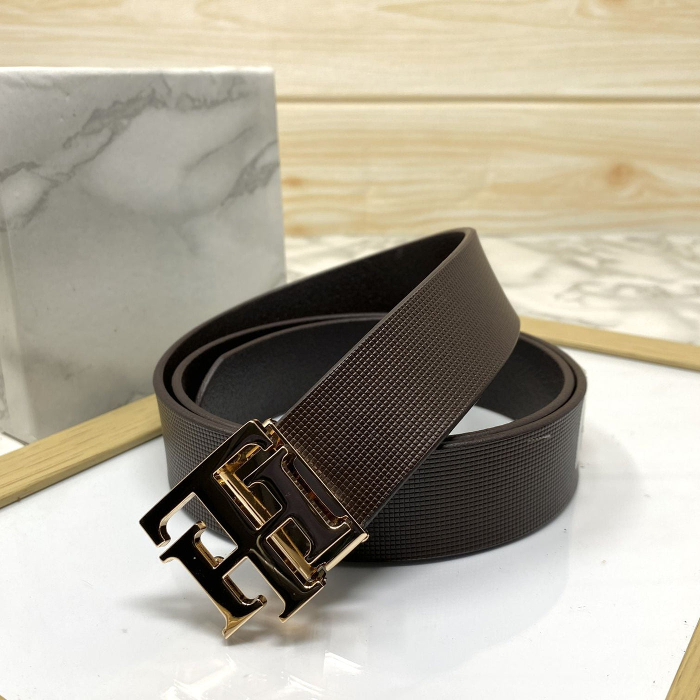 TH Pattern Leather Strap Belt-UniqueandClassy