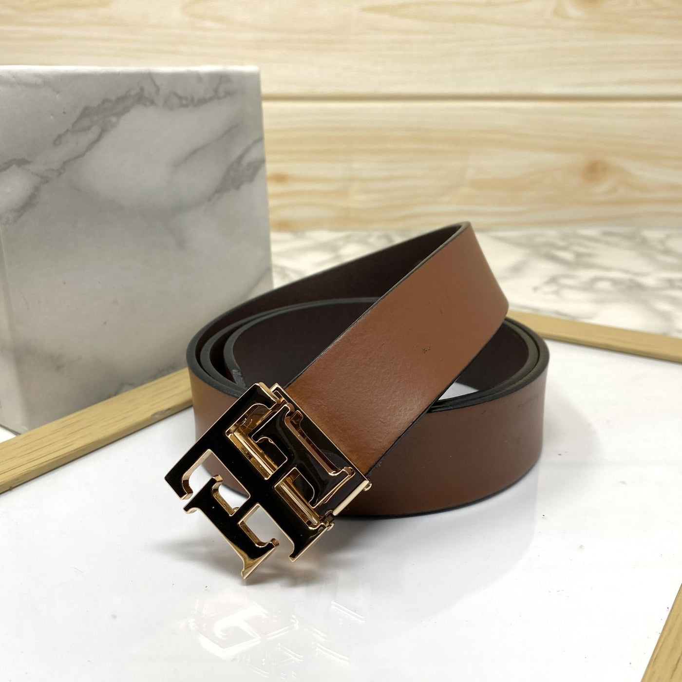 TH Pattern Leather Strap Belt-UniqueandClassy