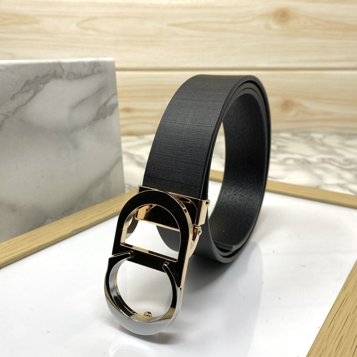 CD-Double Tone Leather Strap Belt-UniqueandClassy