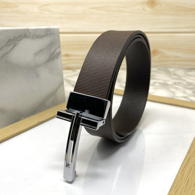 T-Pattern Formal Leather Strap Belt-JoansParamount