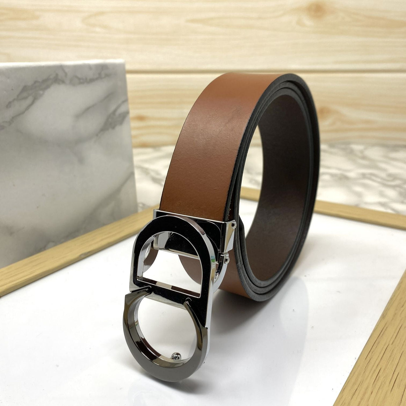 CD-Double Tone Leather Strap Belt-UniqueandClassy