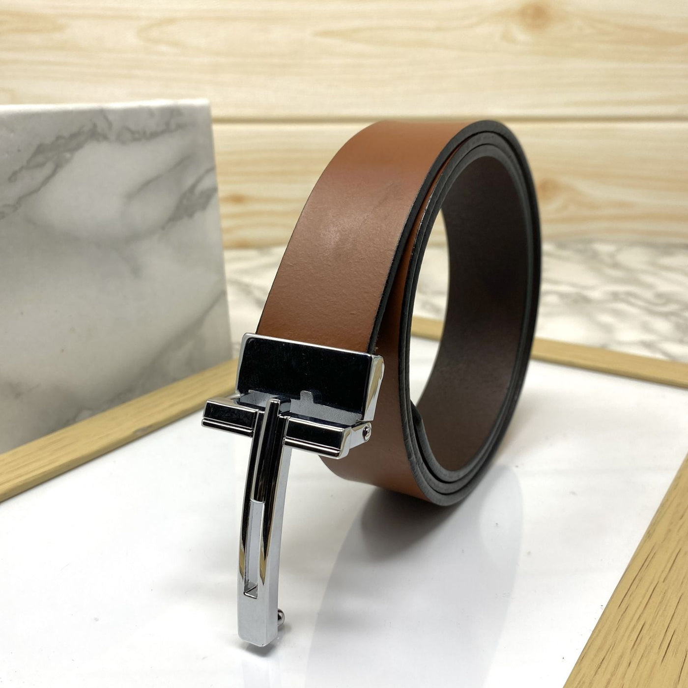 T-Pattern Formal Leather Strap Belt-JoansParamount