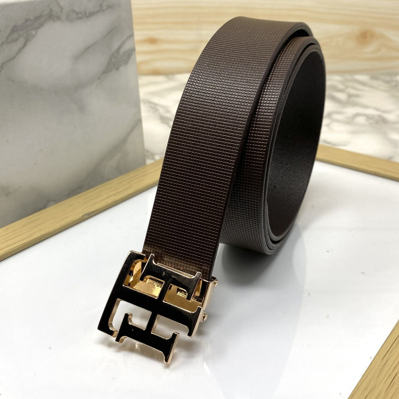 TH Pattern Leather Strap Belt-UniqueandClassy