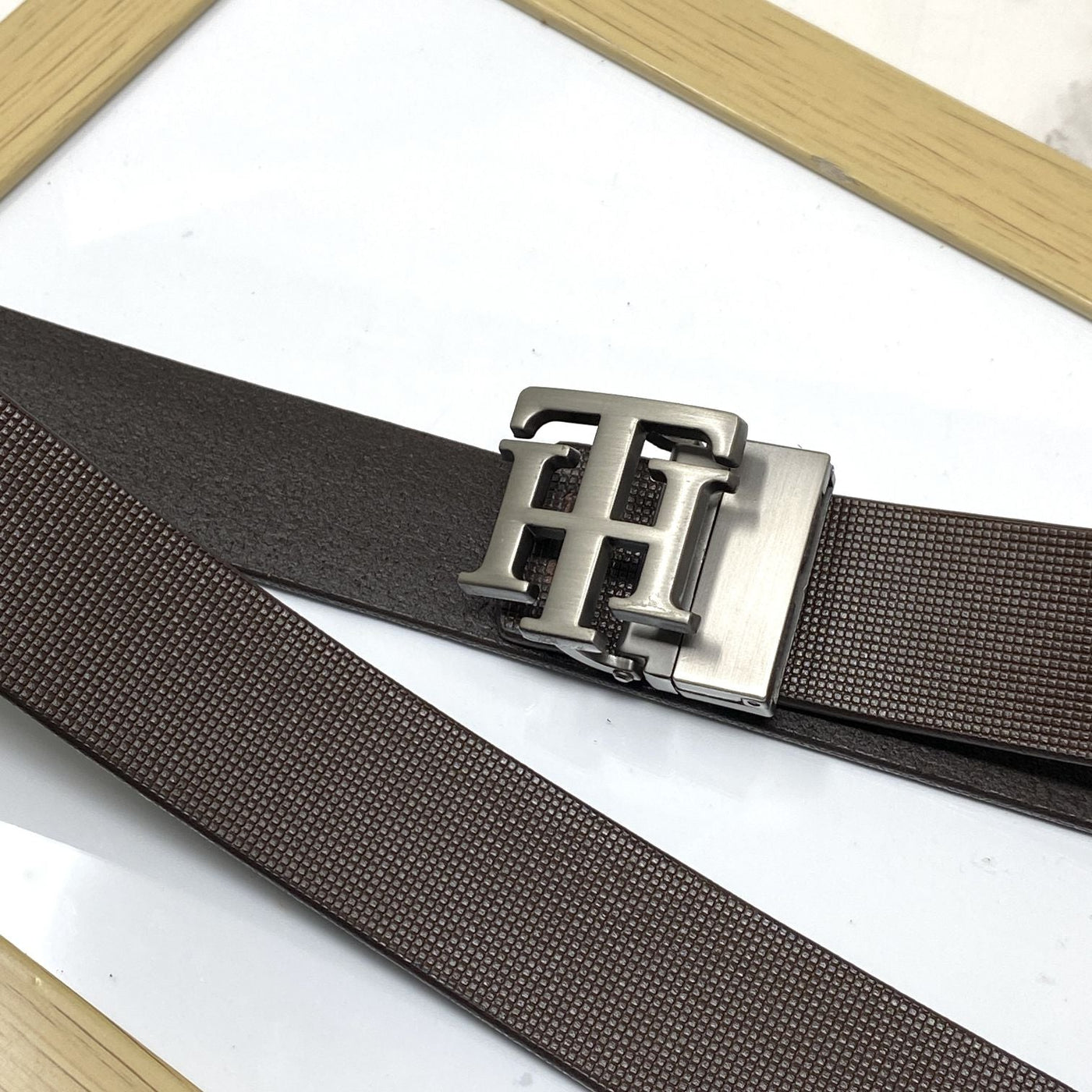 TH Pattern Leather Strap Belt-UniqueandClassy