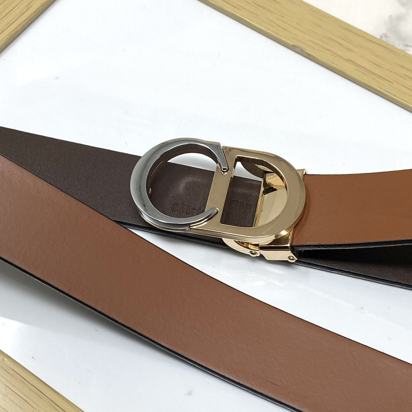 CD-Double Tone Leather Strap Belt-UniqueandClassy