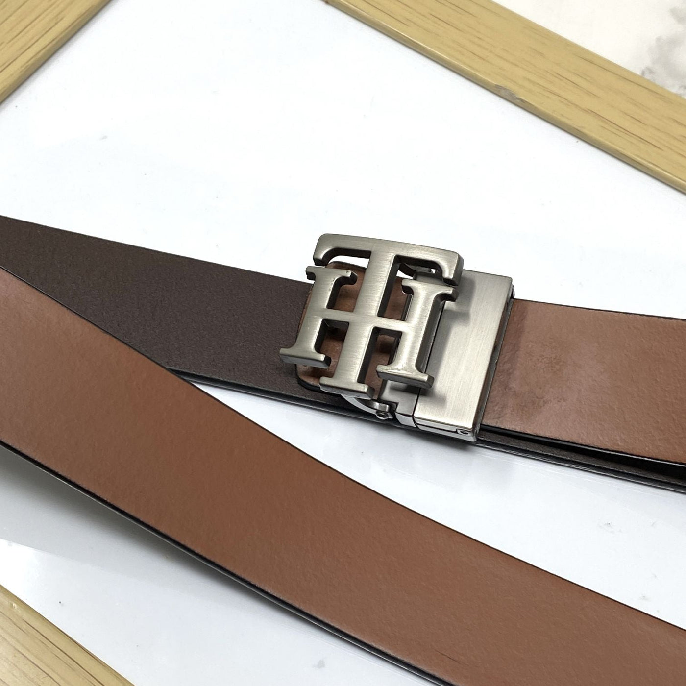 TH Pattern Leather Strap Belt-UniqueandClassy