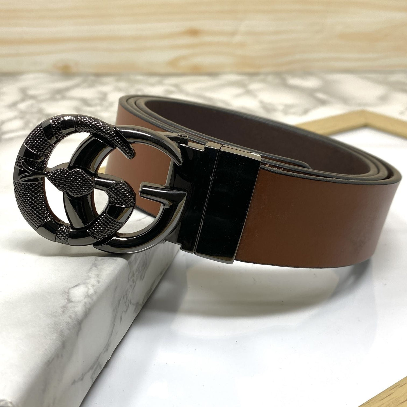 Classy Round Snake Design Leather Strap Belt-JoansParamount