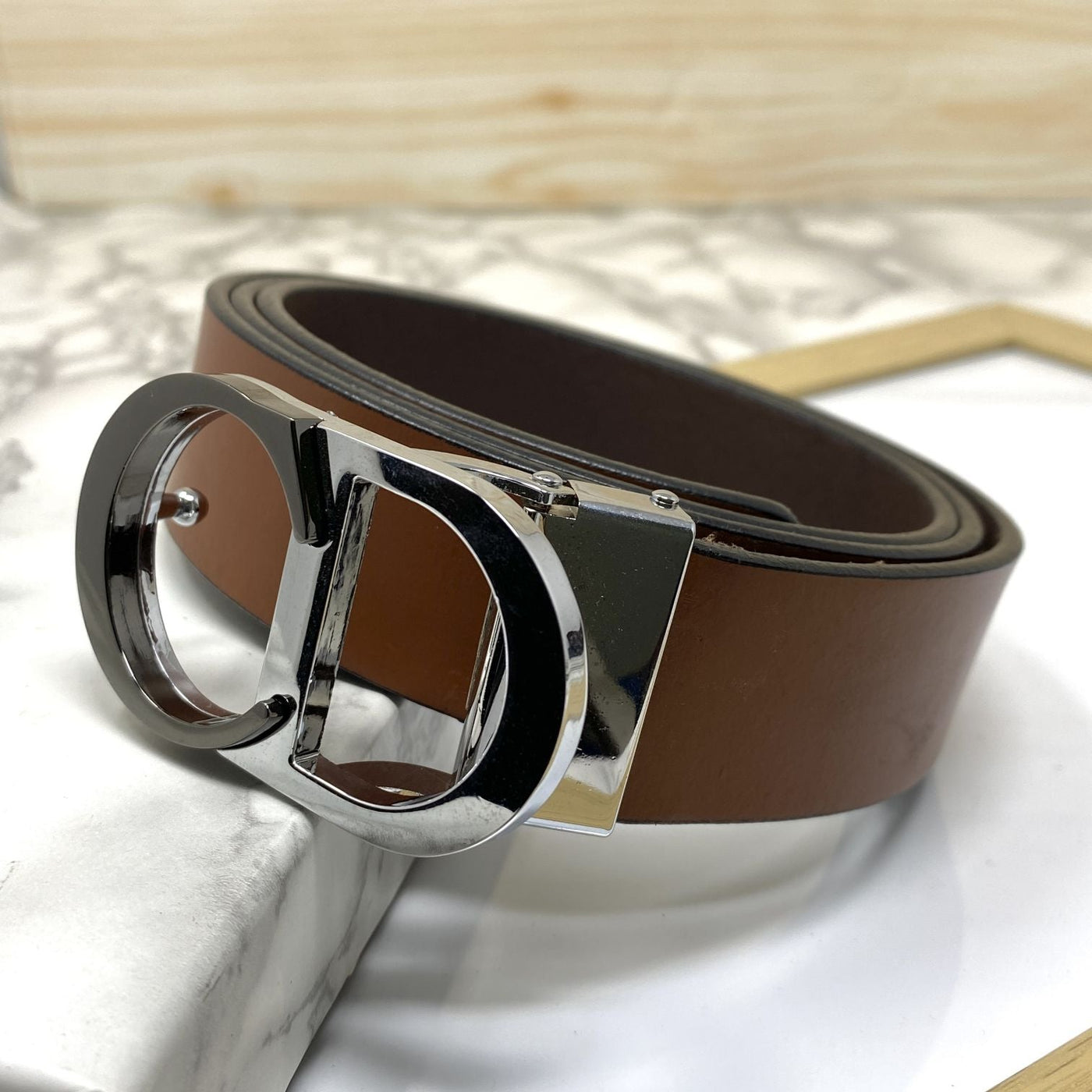 CD-Double Tone Leather Strap Belt-UniqueandClassy