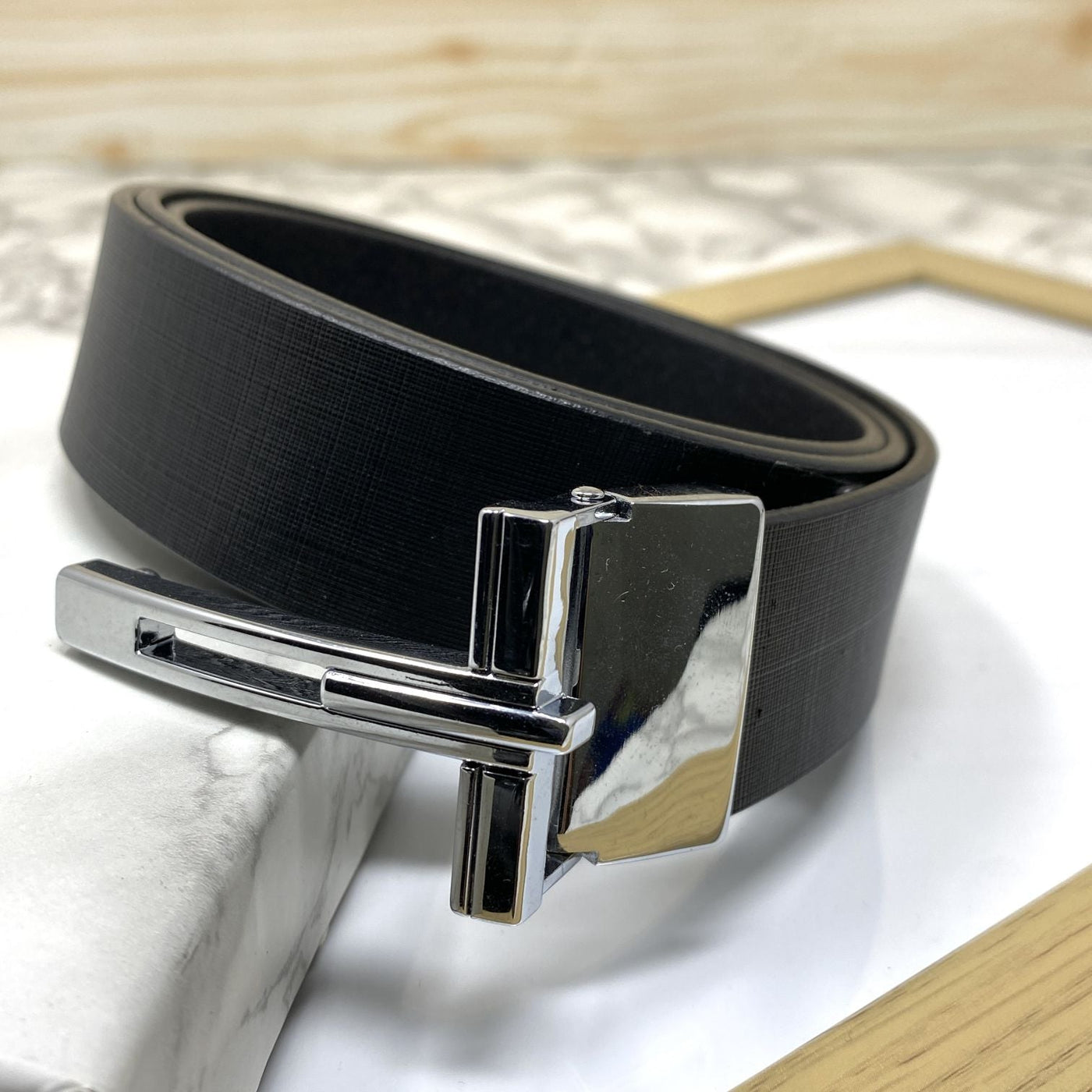 T-Pattern Formal Leather Strap Belt-JoansParamount