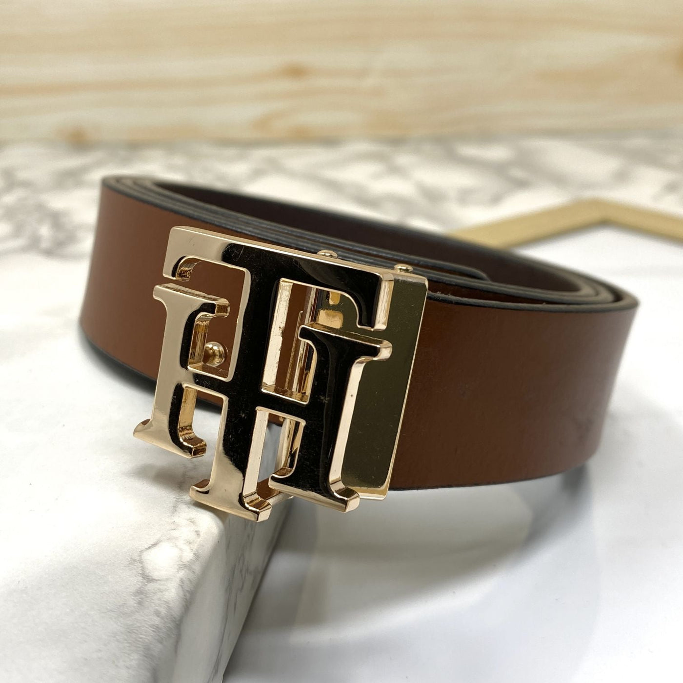 TH Pattern Leather Strap Belt-UniqueandClassy