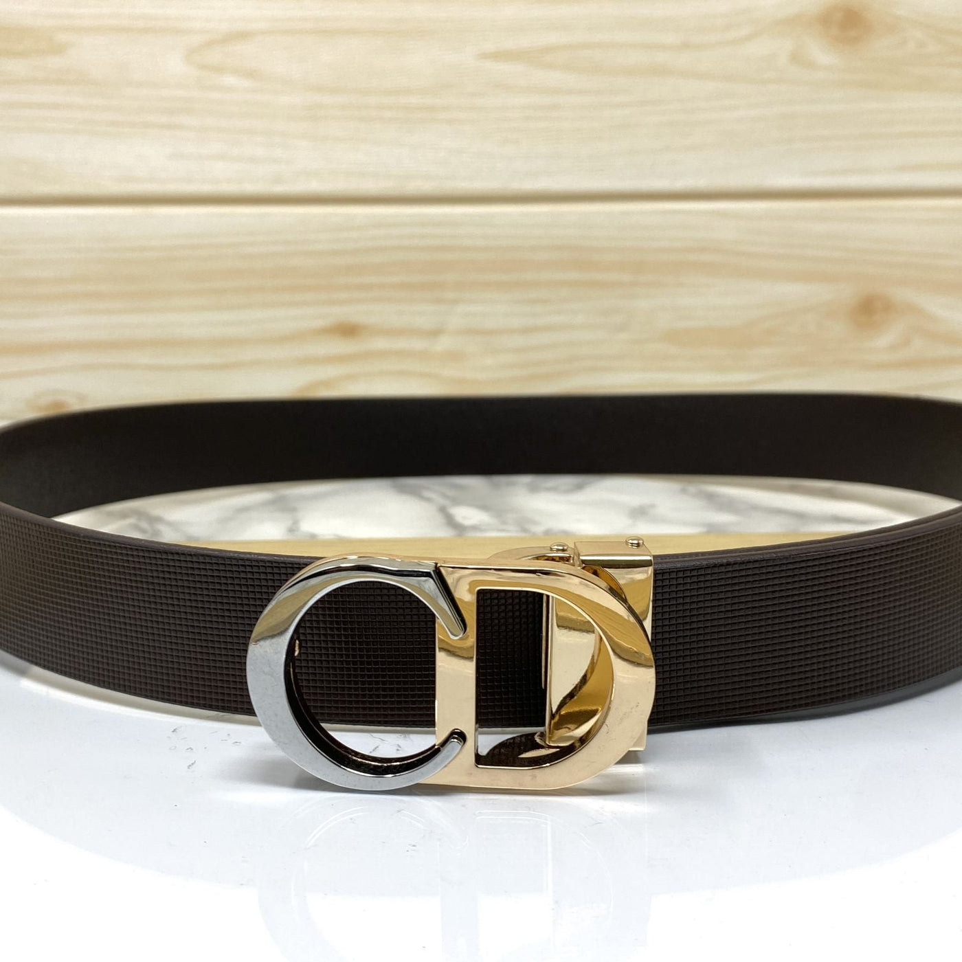 CD-Double Tone Leather Strap Belt-UniqueandClassy