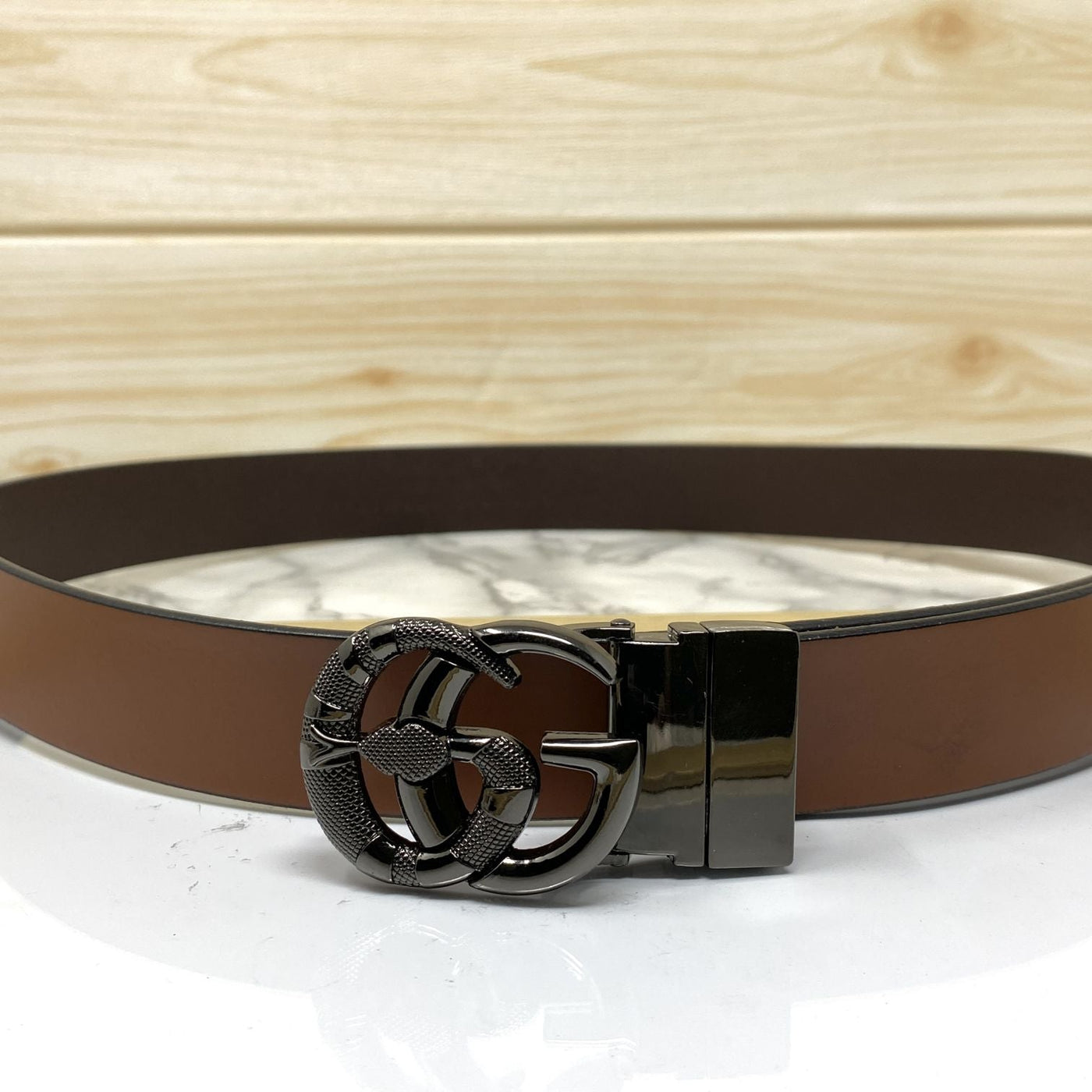 Classy Round Snake Design Leather Strap Belt-JoansParamount