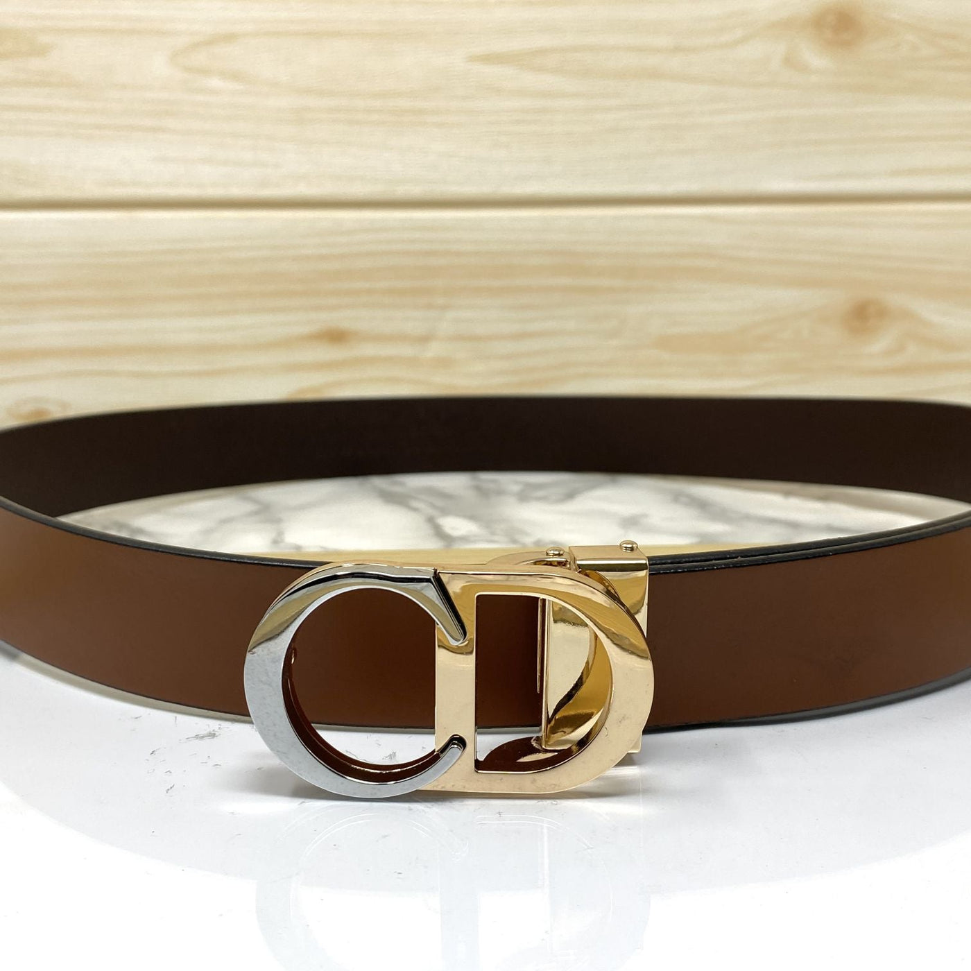 CD-Double Tone Leather Strap Belt-UniqueandClassy