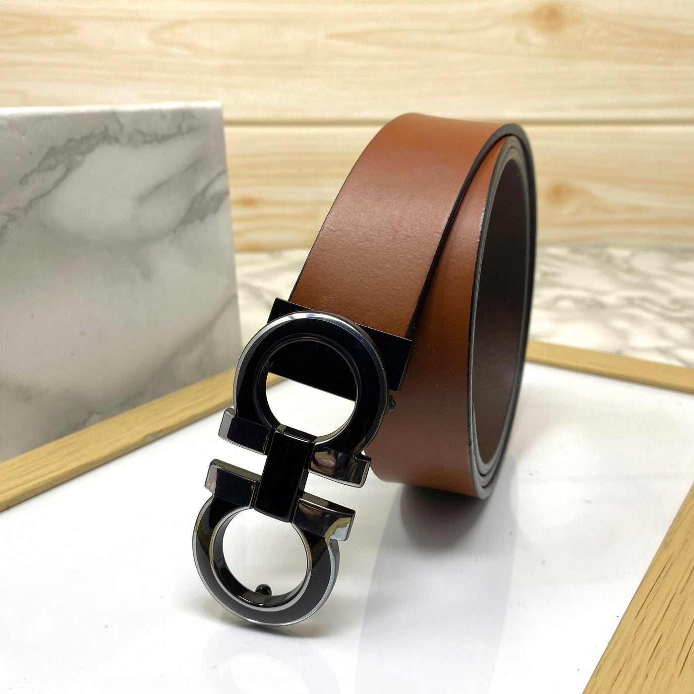 Silver-Black 2 Tone Leather Strap Belt-UniqueandClassy