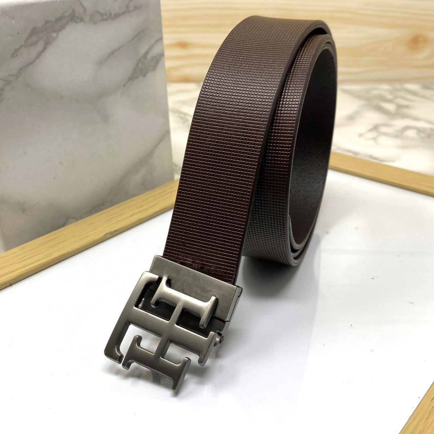 TH Pattern Leather Strap Belt-UniqueandClassy