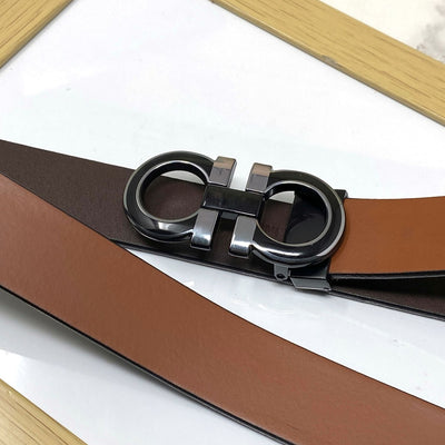 Silver-Black 2 Tone Leather Strap Belt-UniqueandClassy