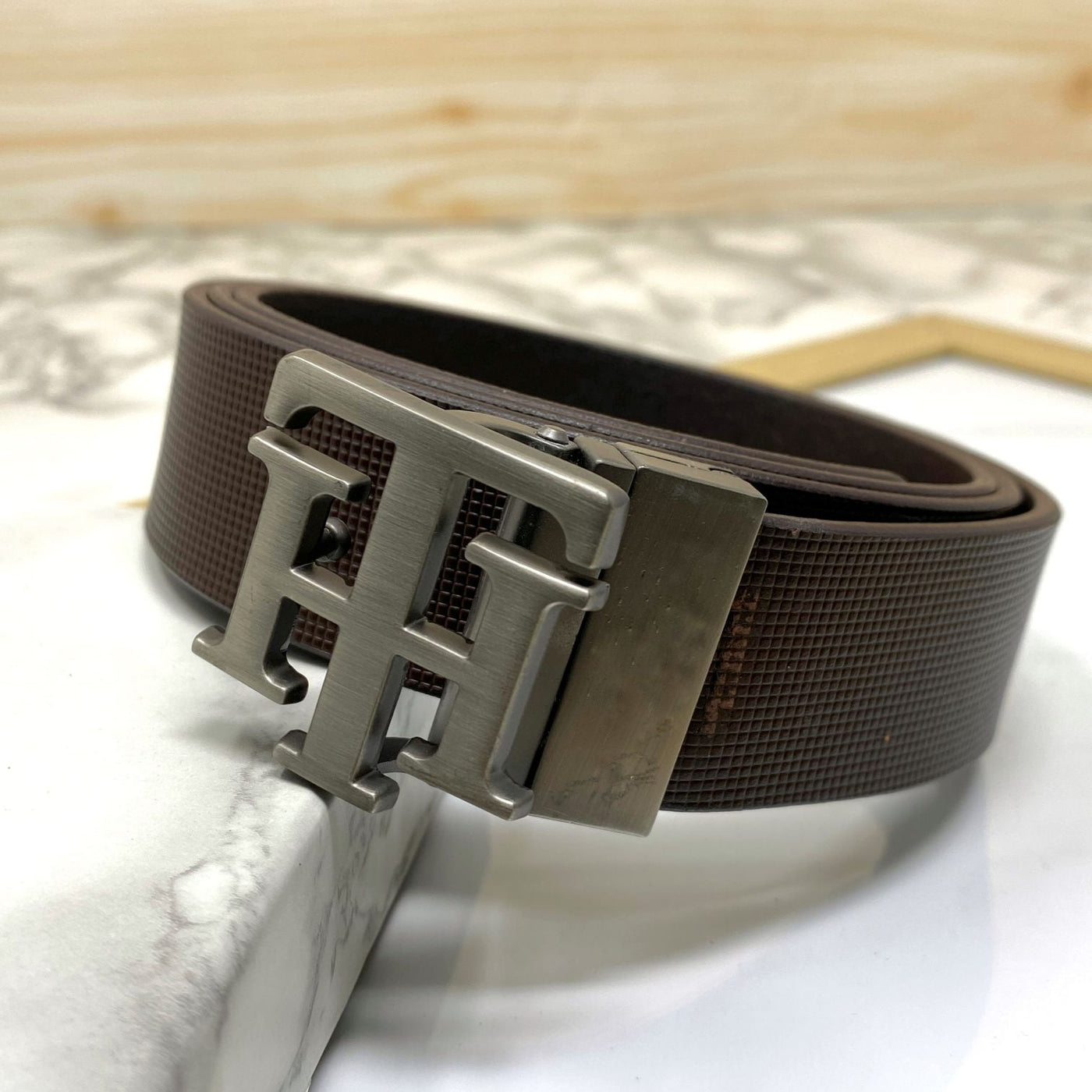 TH Pattern Leather Strap Belt-UniqueandClassy