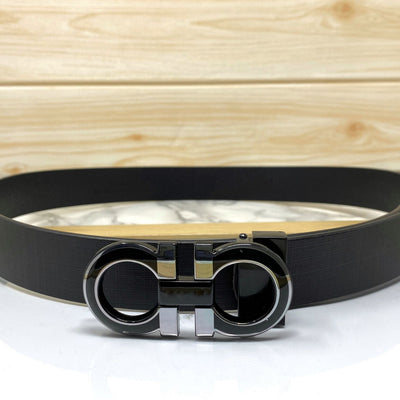 Silver-Black 2 Tone Leather Strap Belt-UniqueandClassy