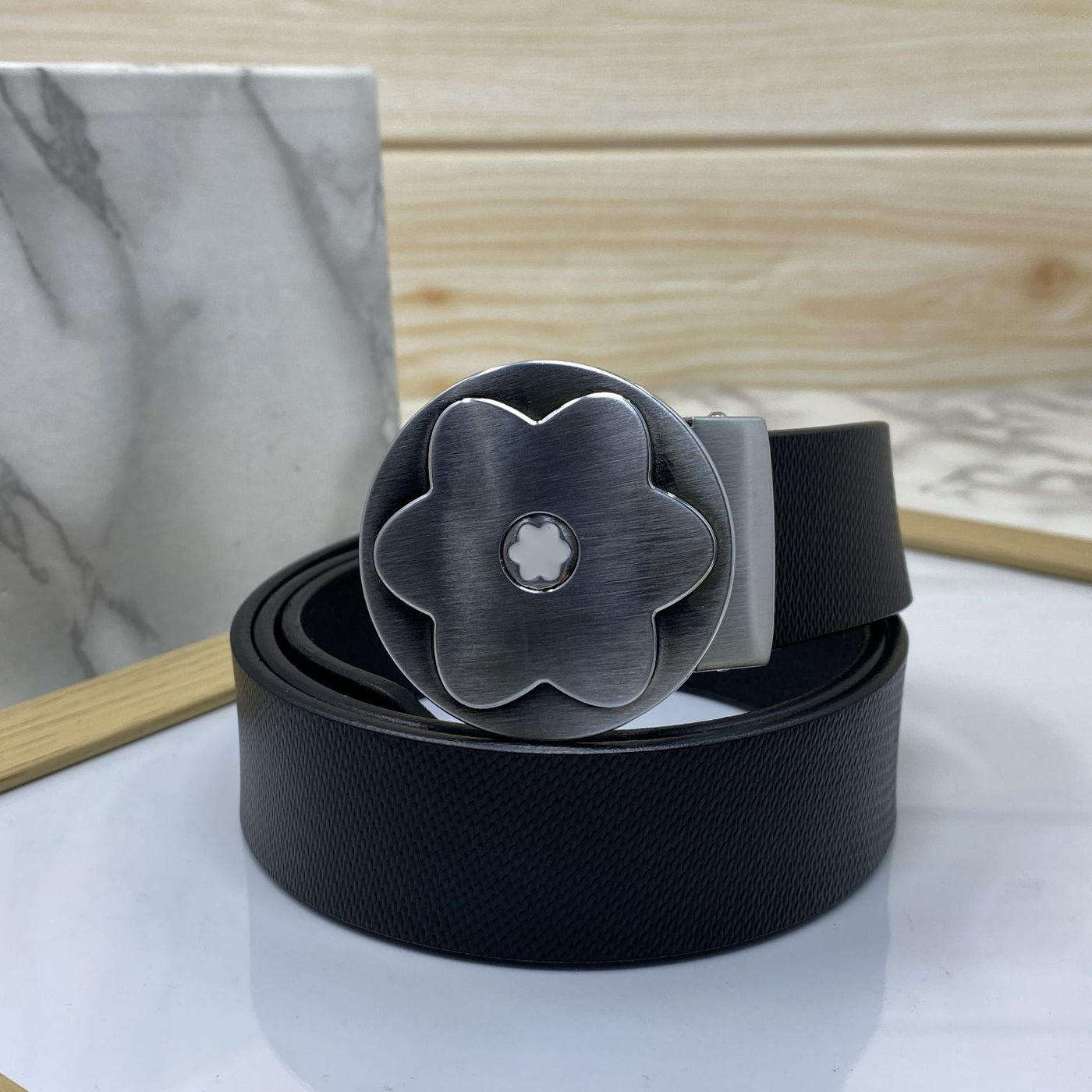 Flower Pattern Round Pin Buckle Leather Belt For Men-UniqueandClassy